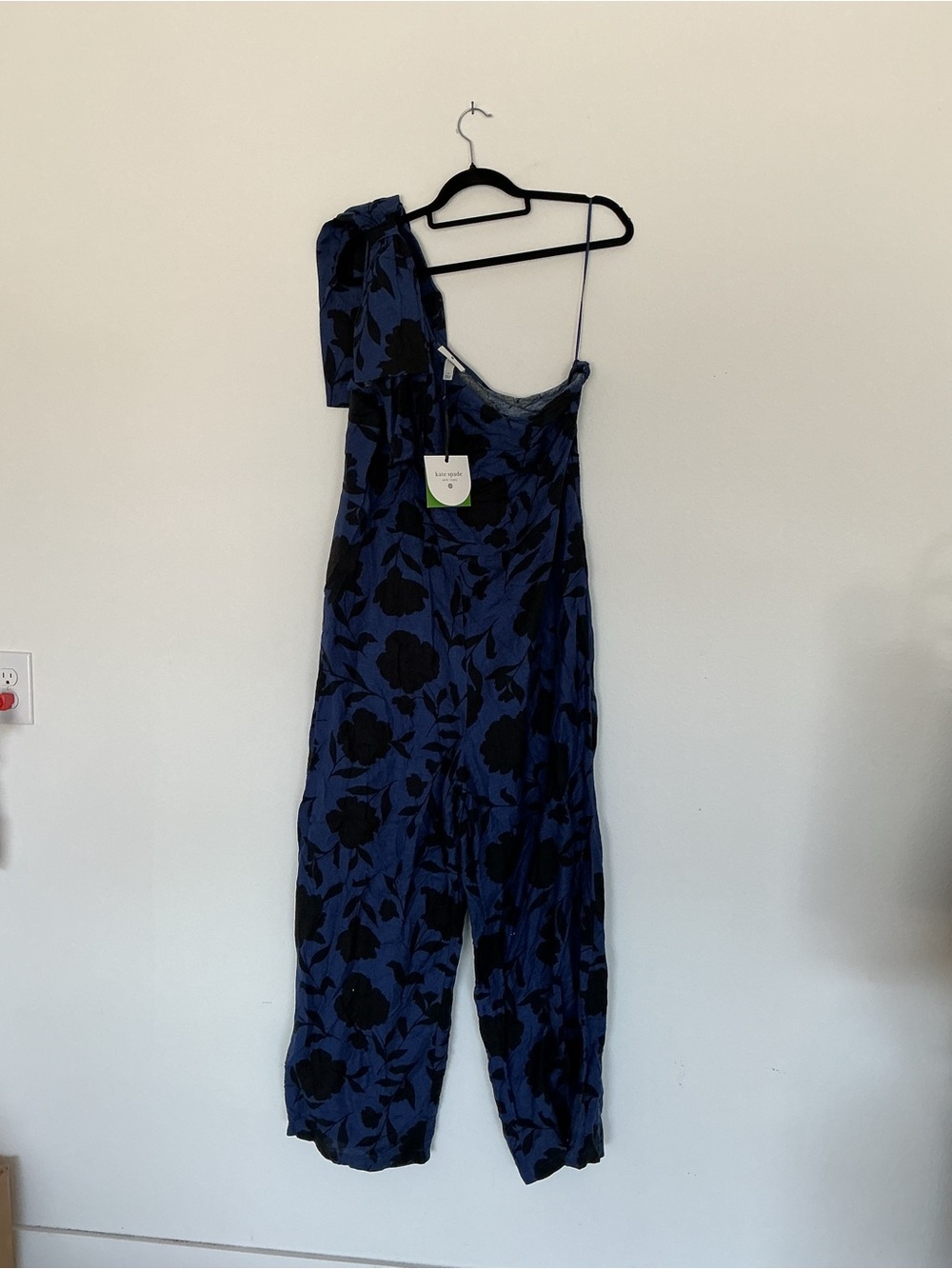 kate spade Navy and Black Floral One-Shoulder Jumpsuit with Bow Detail
